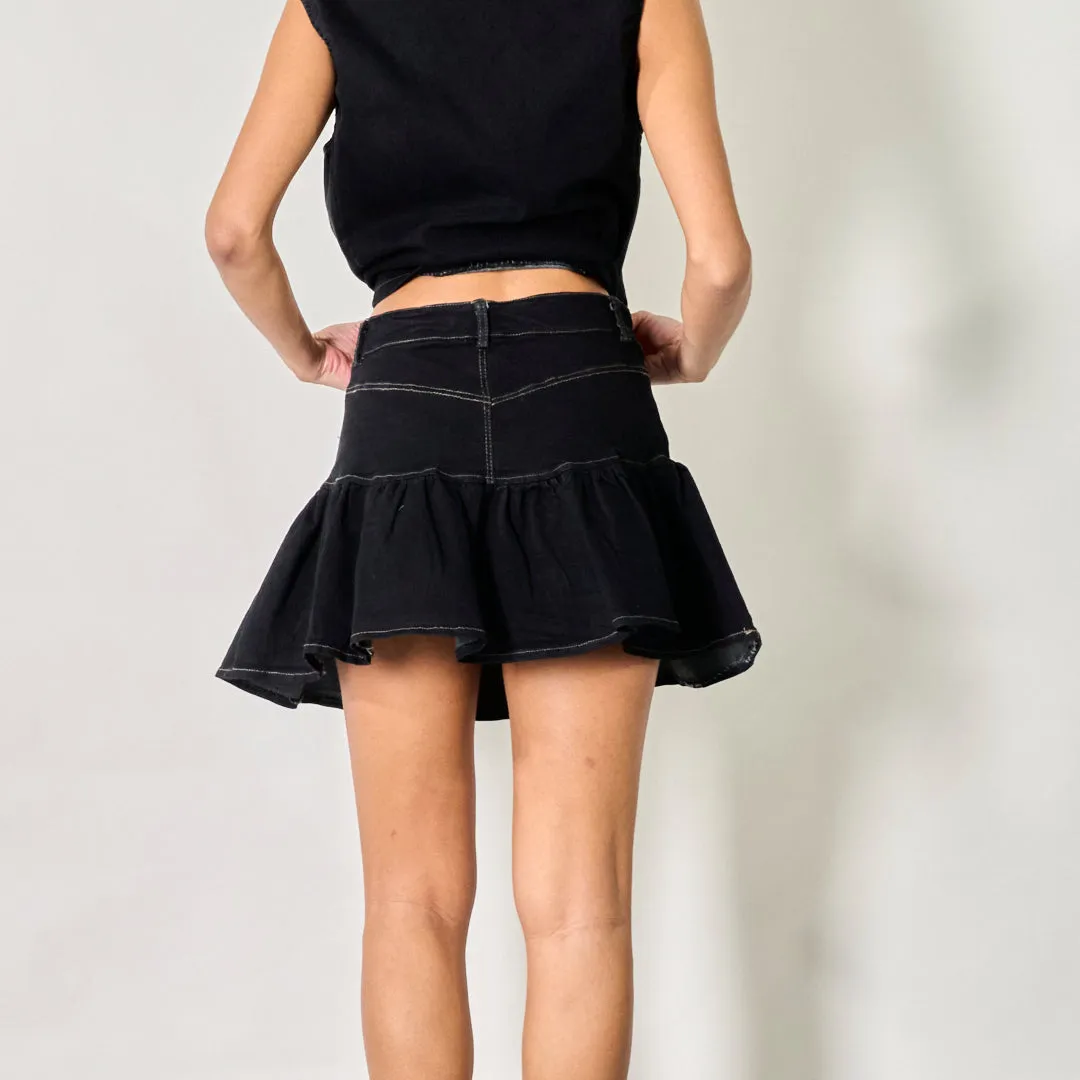 Ruffled hem denim mini skirt wholesale