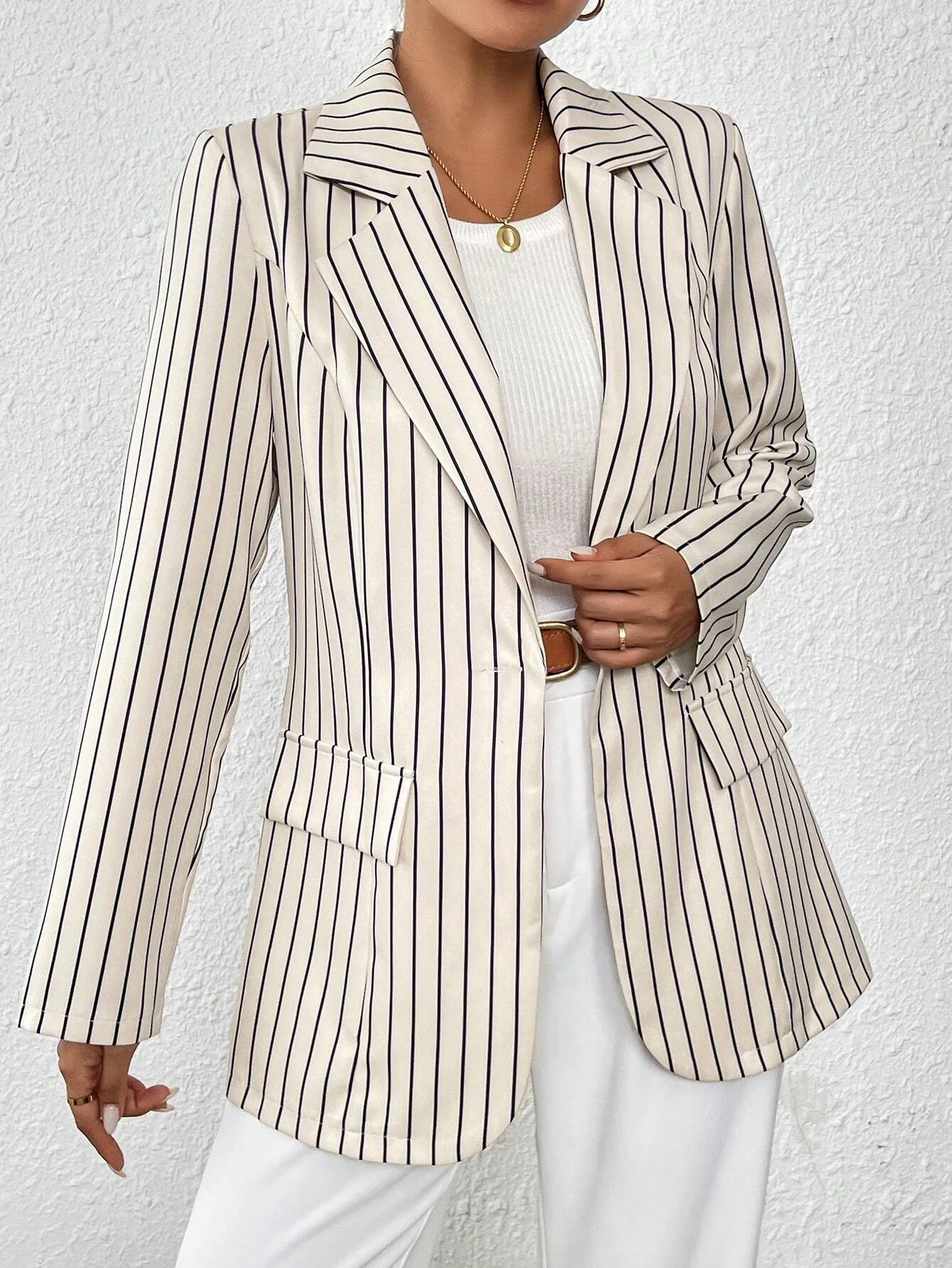 SHEIN Frenchy Loose Casual Long Sleeve, Minimalist Striped Blazer