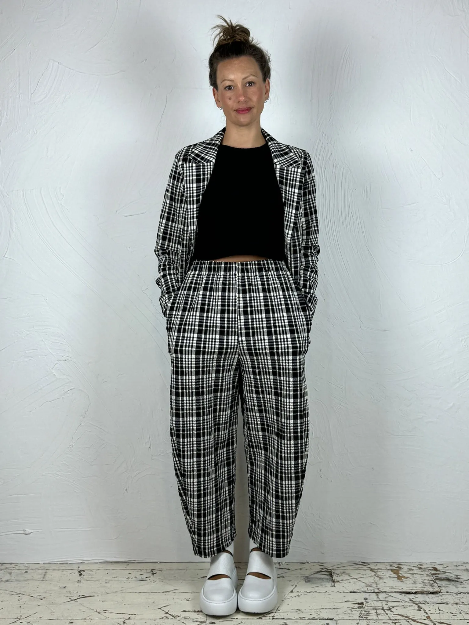 Short Flared Checked Cotton Jacket 2 Colours