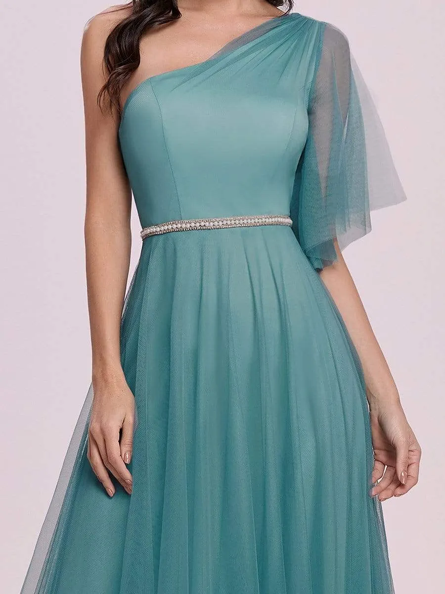 Simple Maxi One Shoulder Tulle Bridesmaid Dress