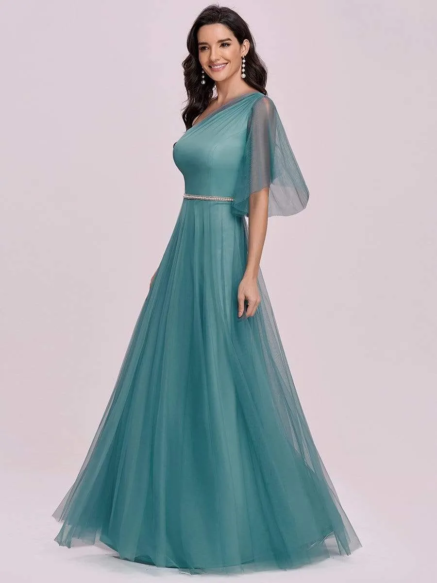 Simple Maxi One Shoulder Tulle Bridesmaid Dress