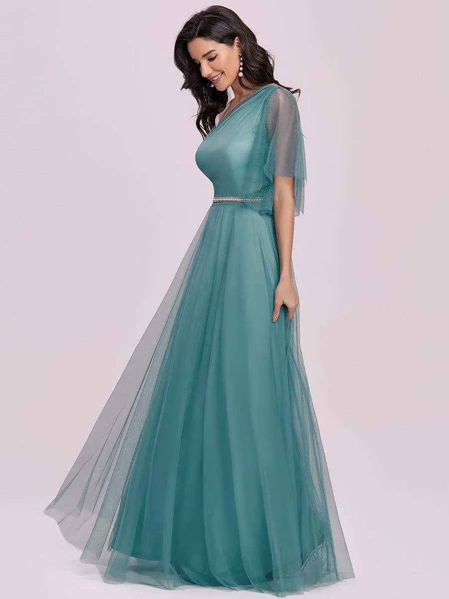 Simple Maxi One Shoulder Tulle Bridesmaid Dress