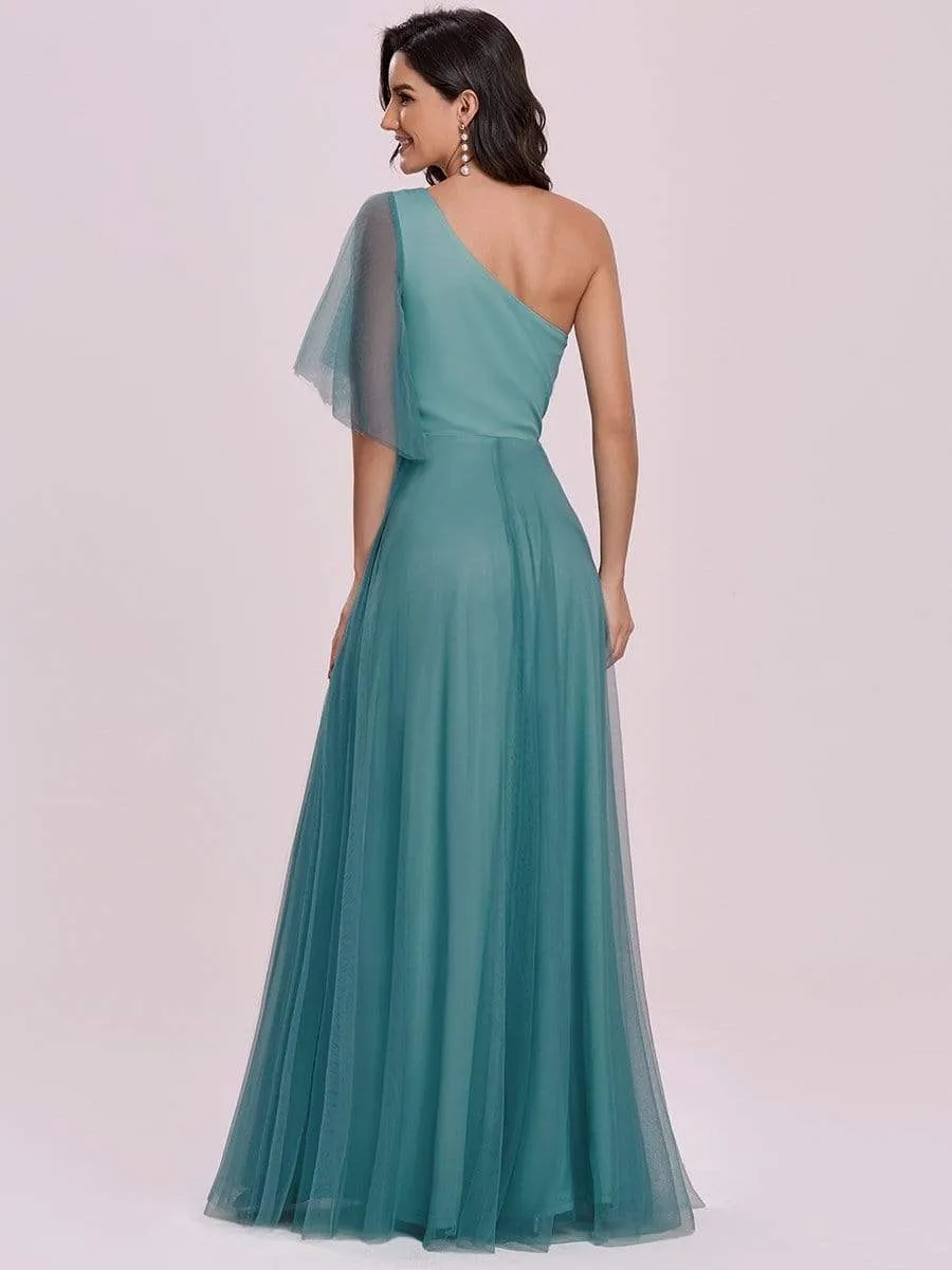 Simple Maxi One Shoulder Tulle Bridesmaid Dress