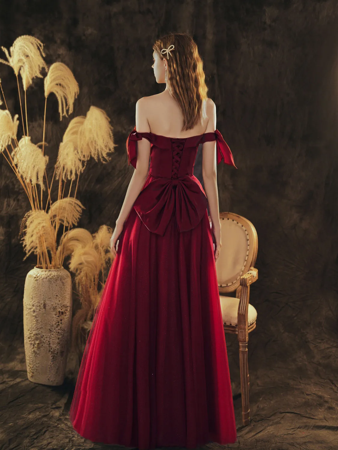 Simple Sweetheart Neck Tulle Long Prom Dress Burgundy Evening Dress