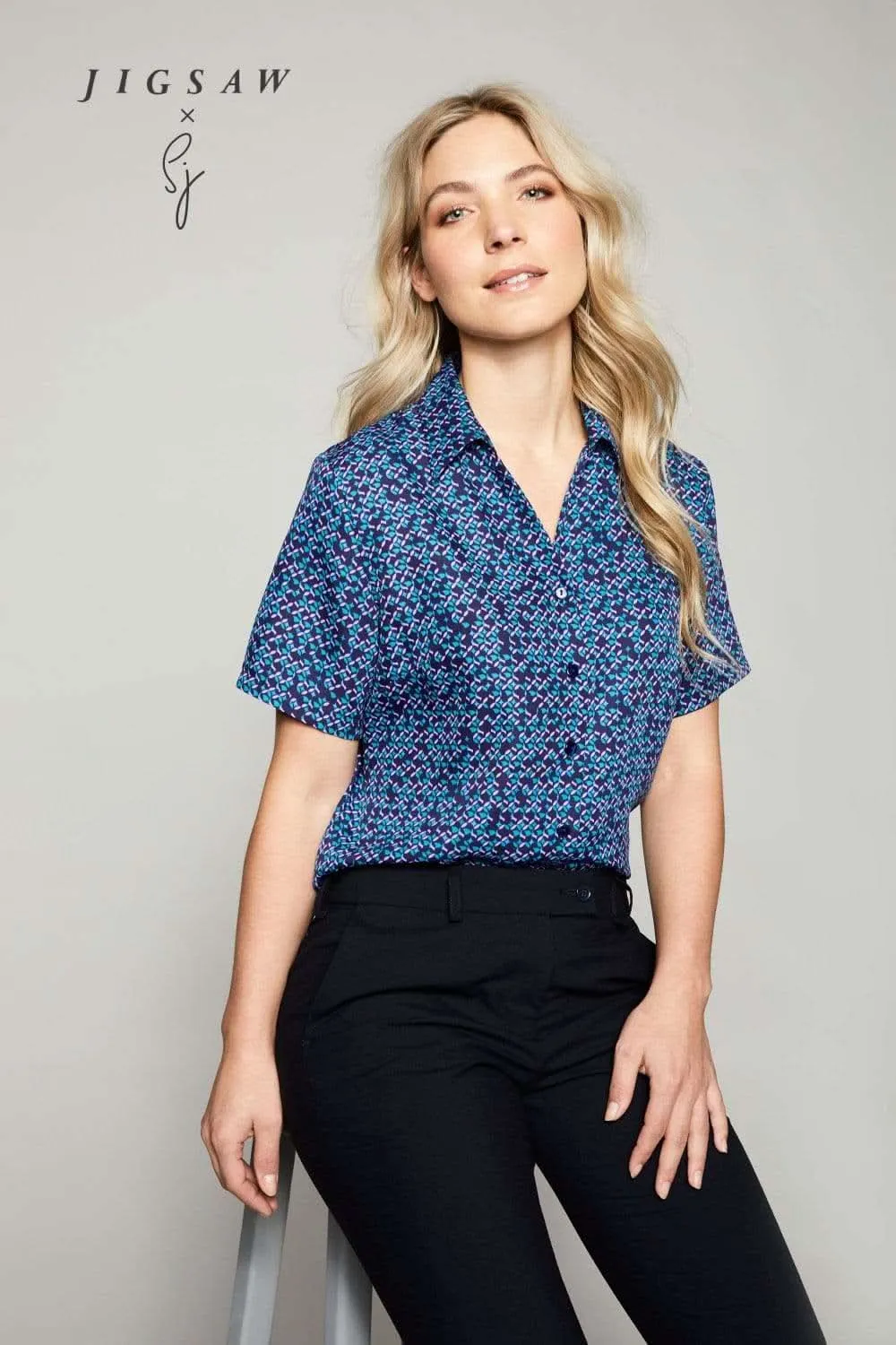 SJ017 - Open Collar Blouse - Micro Petal