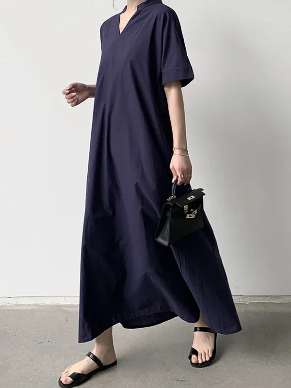 Solid Color Loose Short Sleeves V-Neck Maxi Dresses