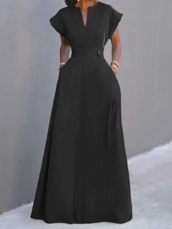 Solid Color Split-Joint Flying Sleeves V-neck Maxi Dresses Evening Dresses