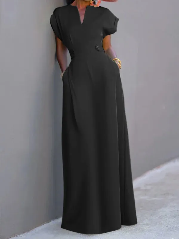 Solid Color Split-Joint Flying Sleeves V-neck Maxi Dresses Evening Dresses