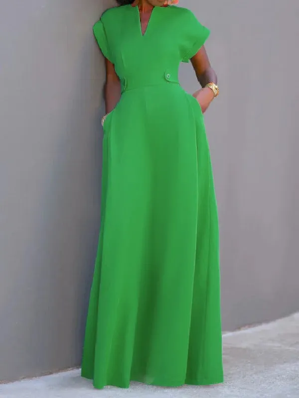 Solid Color Split-Joint Flying Sleeves V-neck Maxi Dresses Evening Dresses