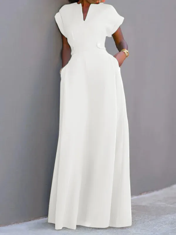 Solid Color Split-Joint Flying Sleeves V-neck Maxi Dresses Evening Dresses