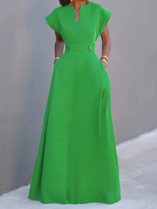 Solid Color Split-Joint Flying Sleeves V-neck Maxi Dresses Evening Dresses