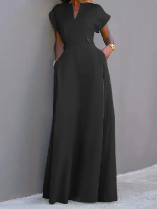 Solid Color Split-Joint Flying Sleeves V-neck Maxi Dresses Evening Dresses