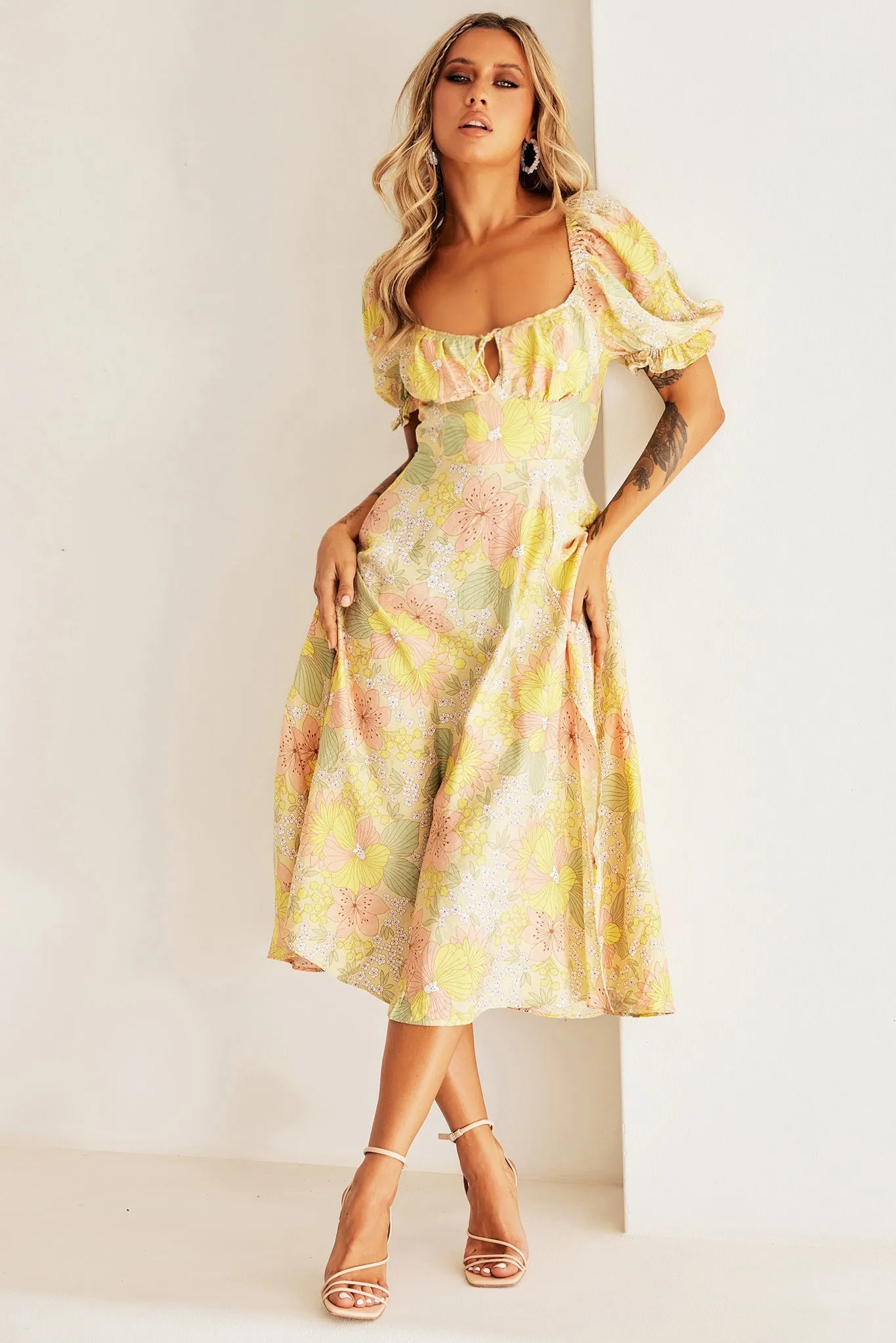 Spellbound Midi Dress - Yellow