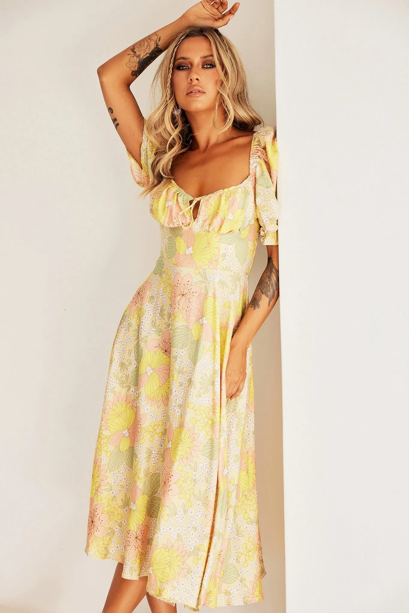 Spellbound Midi Dress - Yellow