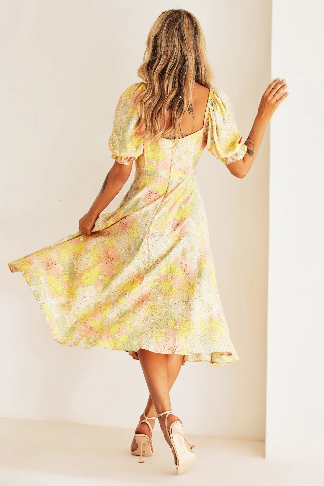 Spellbound Midi Dress - Yellow