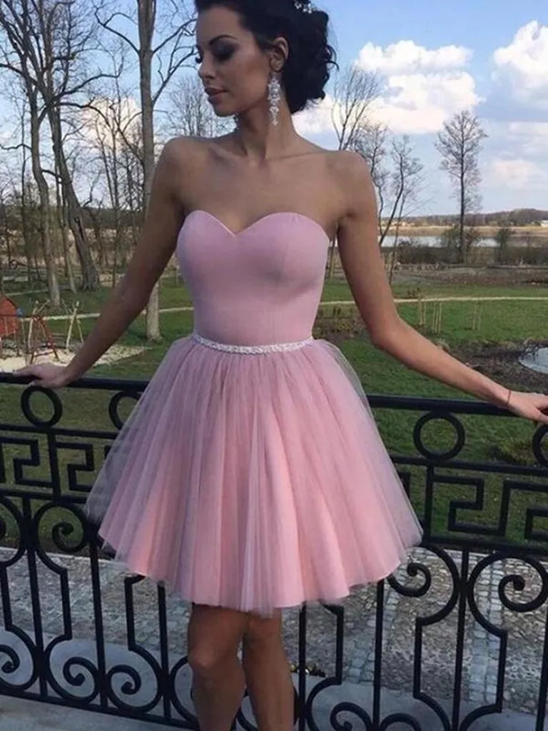 Strapless Sweetheart Short Girl Dresses, Simple Homecoming Dresses