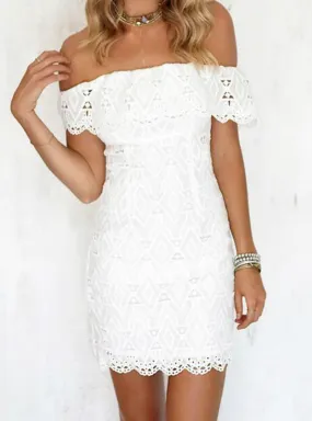 TastyHottie - White A Line Lace Sexy Dress Women Soild Off The Shoulder