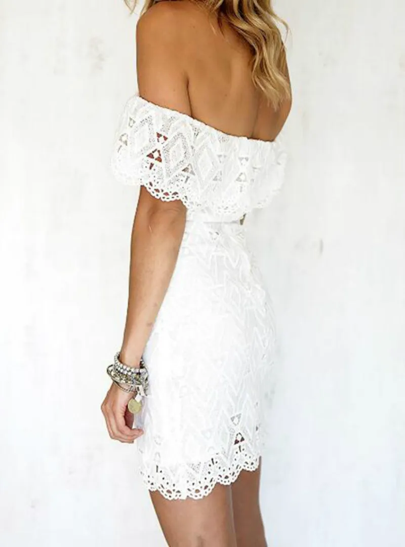 TastyHottie - White A Line Lace Sexy Dress Women Soild Off The Shoulder