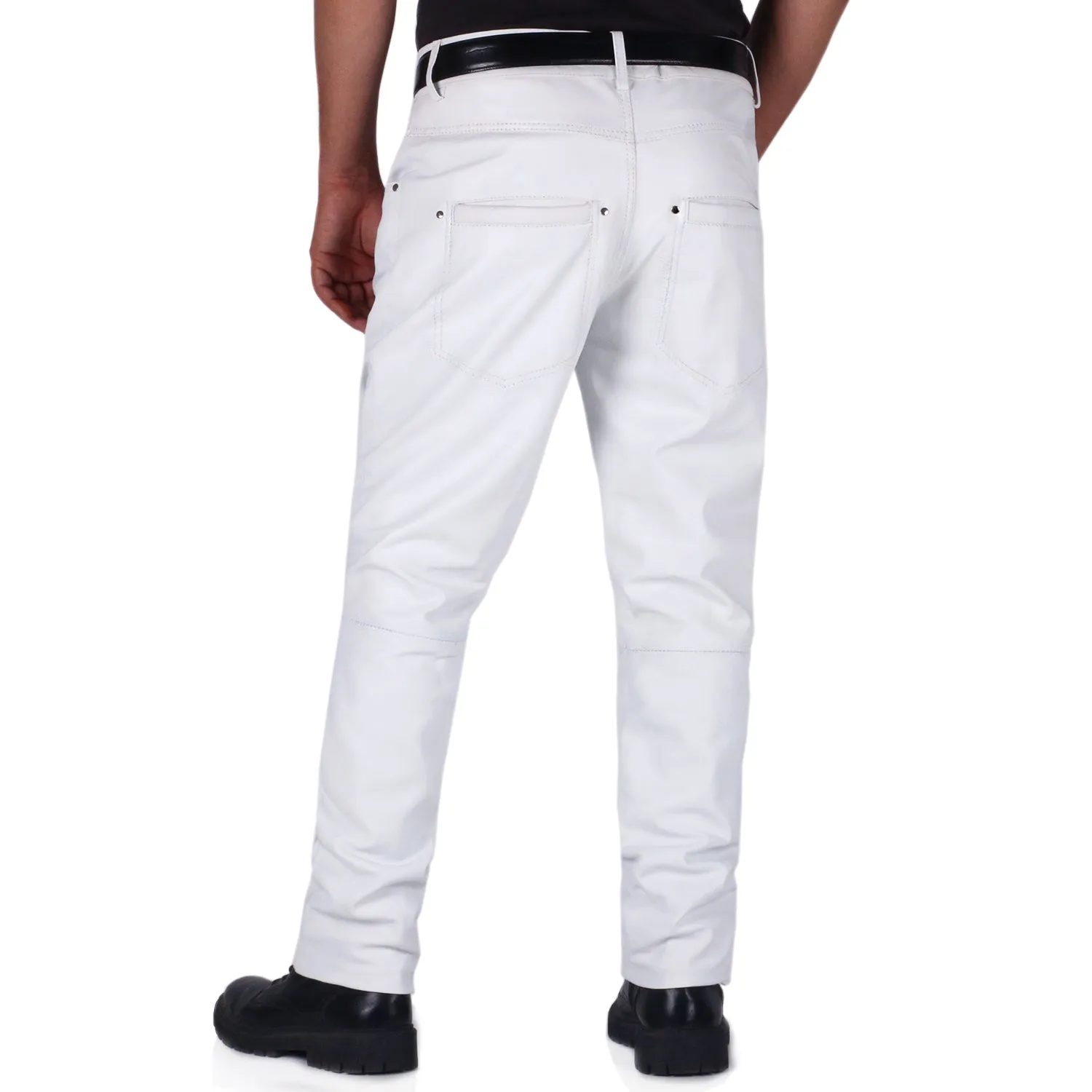 Thalor Men's White Slim Fit Leather Pants