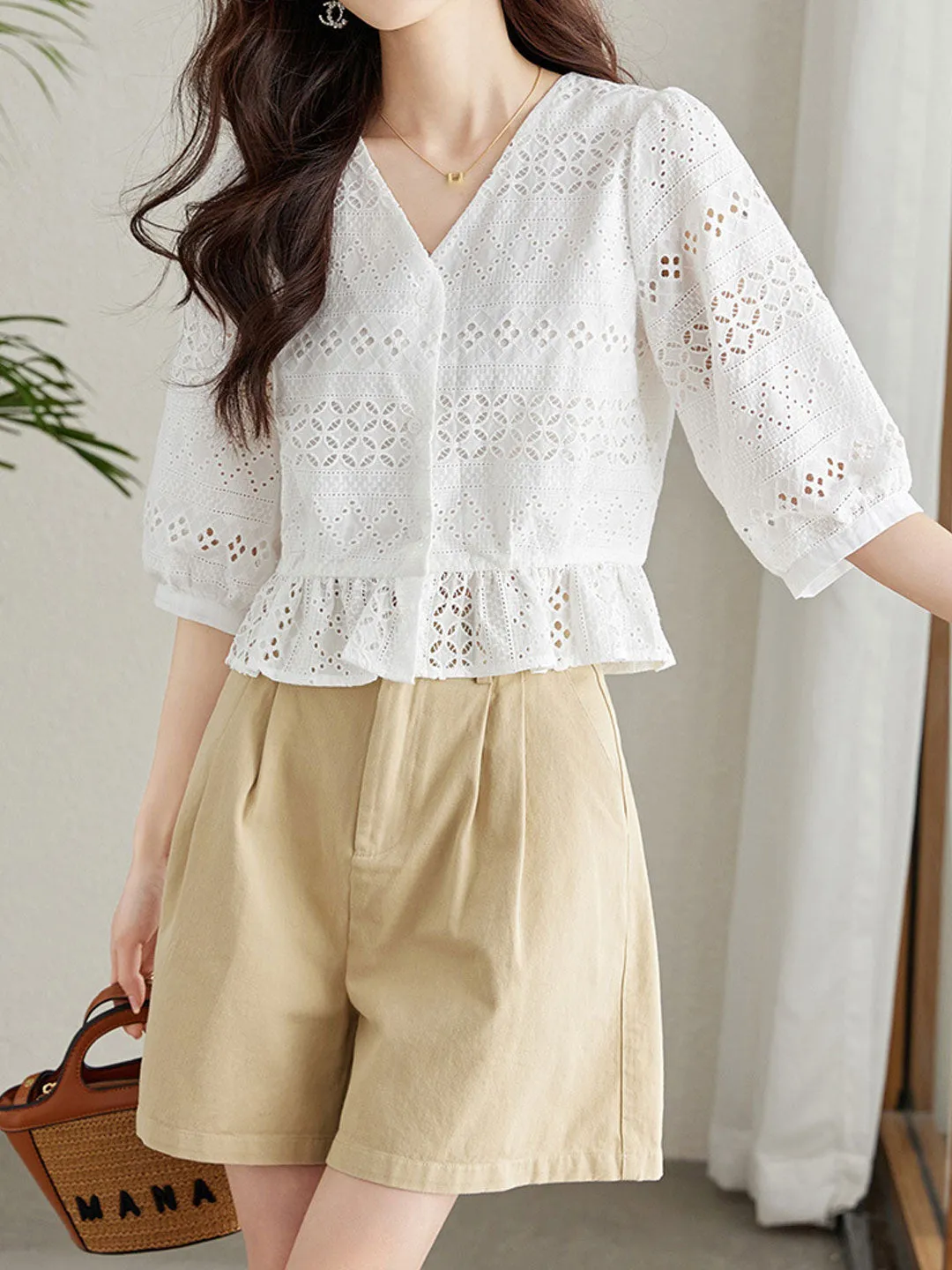 Valeria Classic Embroidered Hollowed Blouse