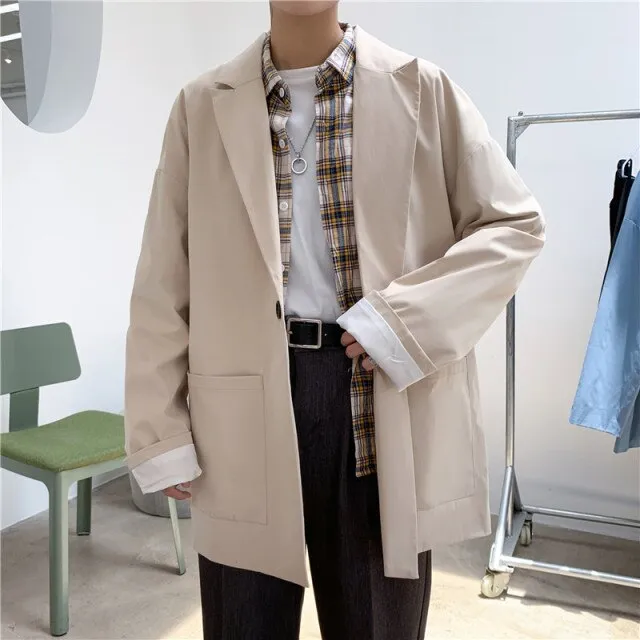 Voguable Fashion Unisex Dad Suit Jacket Oversized Blazer Men Hip Hop Streetwear Young Casual Clothes Pink Khaki Green Black Overshirt