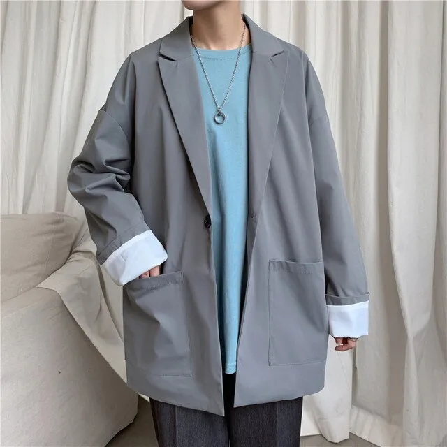 Voguable Fashion Unisex Dad Suit Jacket Oversized Blazer Men Hip Hop Streetwear Young Casual Clothes Pink Khaki Green Black Overshirt