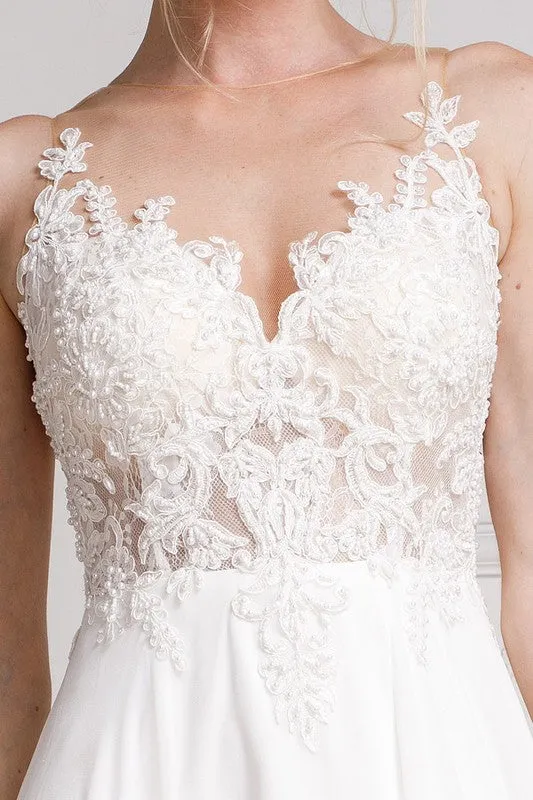 White Lace Flower Simple Wedding Dress