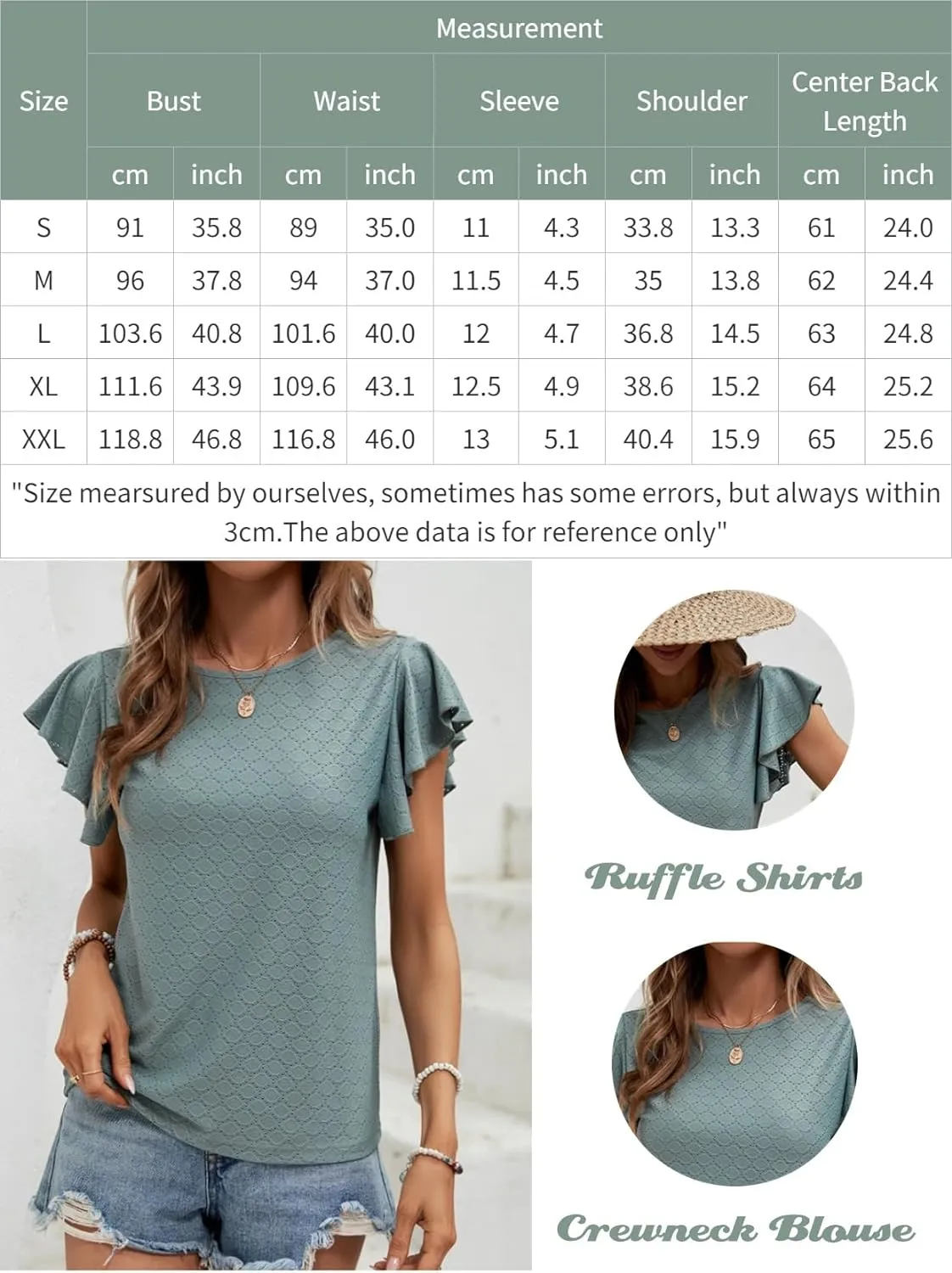 Zeagoo Womens Summer Tops Crewneck Short Sleeve Shirts Casual Basic Ruffle T Shirt Fashion Cute Blouse 2024