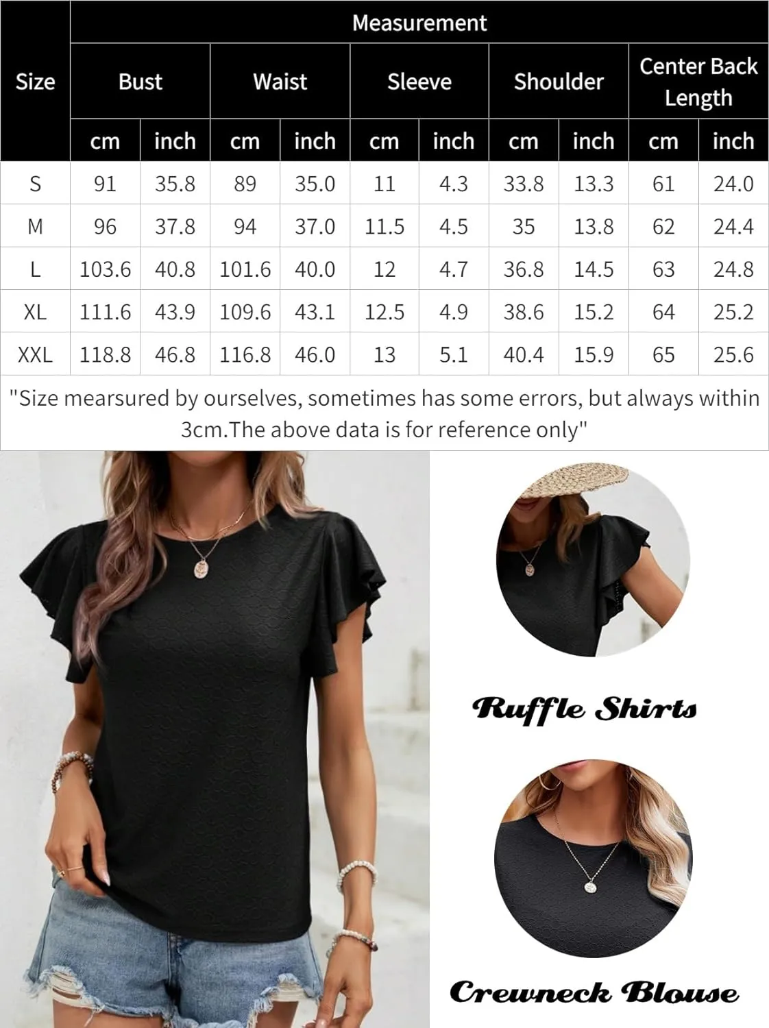 Zeagoo Womens Summer Tops Crewneck Short Sleeve Shirts Casual Basic Ruffle T Shirt Fashion Cute Blouse 2024